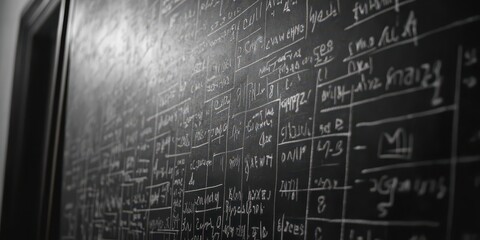 Blackboard filled with intricate mathematical equations, representing advanced math concepts.