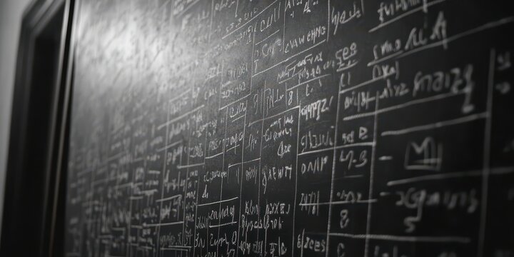 Blackboard filled with intricate mathematical equations, representing advanced math concepts.