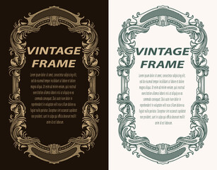 Vintage border frame engraving with antique ornament pattern - Vector EPS 10
