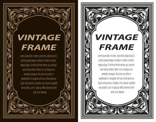 Vintage border frame engraving with antique ornament pattern - Vector Eps 10