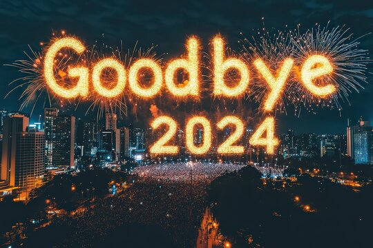 Fireworks Display in Night Sky with Goodbye Message