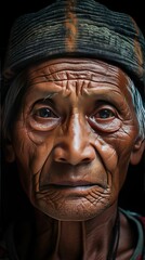 Close-up portrait of a man with wrinkles.