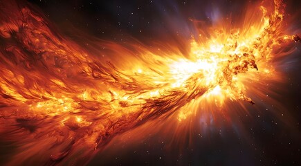 solar flare close up with plasma. solar flare concept, bright colors, magnetic storm. astronomy