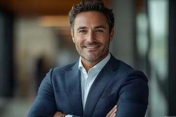 Fototapeta premium Confident Businessman Portrait - Successful Executive in Blue Suit
