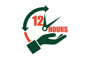 Customer Service 12 Hours Symbol with Clock and Hand Graphic