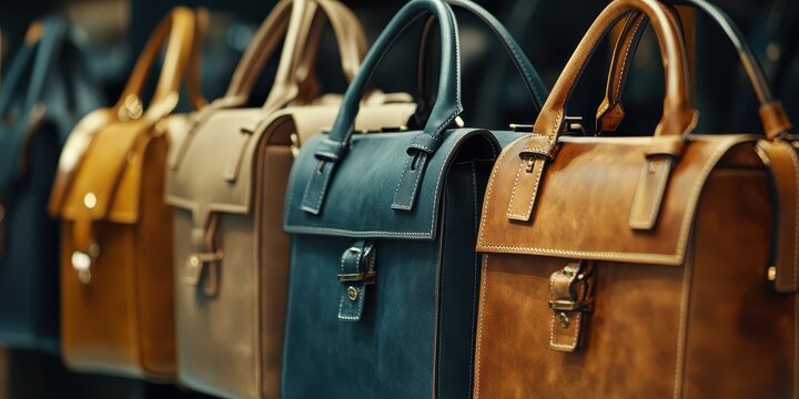High-end designer handbags made of leather and suede, displaying elegance and luxury.