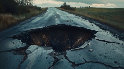 A deep sinkhole on a cracked road, Broken Road 