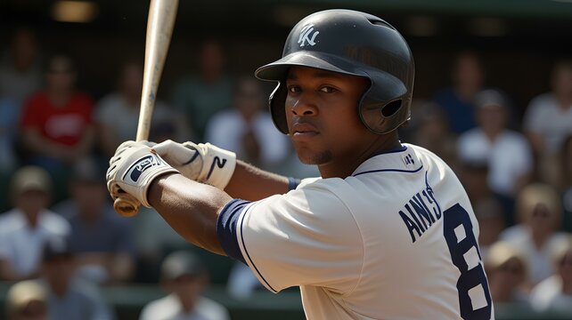 Close up of a baseball batter hitting a ball for a home run.