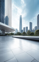 Modern minimalist futuristic architectural space with a square platform, ideal for showcasing cars or other products. The fluid design highlights clean lines and open spaces