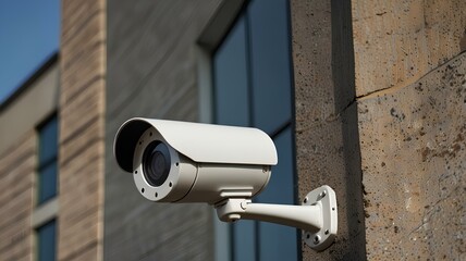 cctv camera on a corporate building exterior wall.