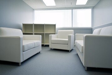 Office with grey walls and minimalist white desk