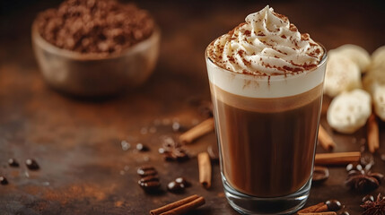 Indulgent Coffee Drink with Whipped Cream and Spices, Photo