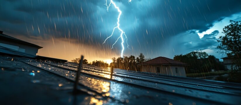 Newly Installed Metal Rod for Lightning Protection on Roof 