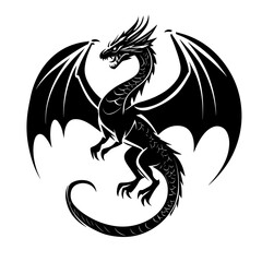 Black dragon icon. Black silhouette icon. Asian style tattoo template isolated