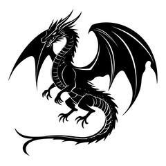 Fototapeta premium Black dragon icon. Black silhouette icon. Asian style tattoo template isolated