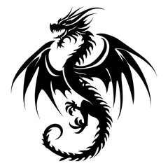 Black dragon icon. Black silhouette icon. Asian style tattoo template isolated