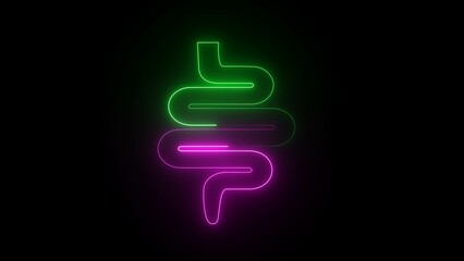 Neon Intestine human icon illustration on black background. intestinal surgery icon. Neon intestine digestive system.
