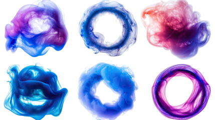 Colorful Rings of Smoke Isolated on a Transparent Background Generative AI