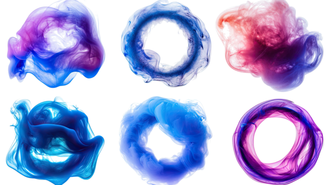 Colorful Rings of Smoke Isolated on a Transparent Background Generative AI