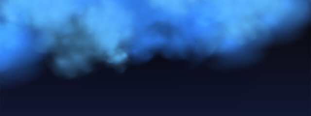 Black background with gray-blue clouds creating the effect of smoke or fog. The atmosphere of spring magic at dawn or summer night ,fog over land or water surface.