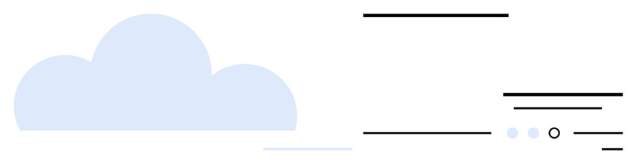 Blue cloud alongside horizontal lines and small dots suggesting a loading or processing indicator. Ideal for technology, cloud computing, web design, data storage, network infrastructure, online