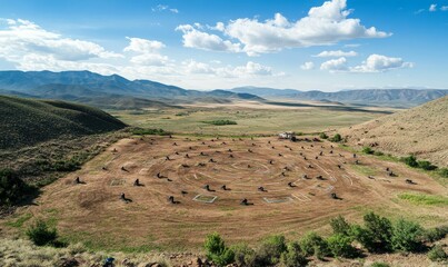 Fototapeta premium People riding dirt bikes in a circle.