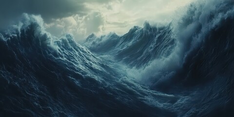 Massive ocean waves from a tsunami, capturing the raw power of nature.