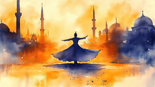 landscape with mosque and dancer