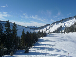 Mountain hiking at Brecherspitze mountain, Bavaria, Germany in wintertime