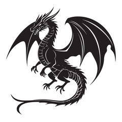 Black dragon icon. Black silhouette icon. Asian style tattoo template isolated