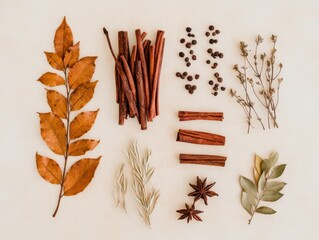 Beautifully arranged dried spices for a warm marinade, showcasing vibrant colors and textures.