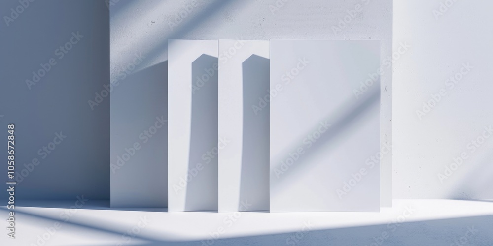 Poster 3d rendering of a modern architectural entrance with monochrome color scheme and sleek lines, set ag
