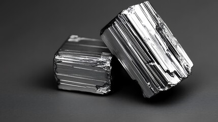 Closeup shot of two solid metallic blocks, with a sleek and modern design hinting at their magnetic nature
