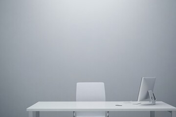 Minimalist office with grey walls in light tone