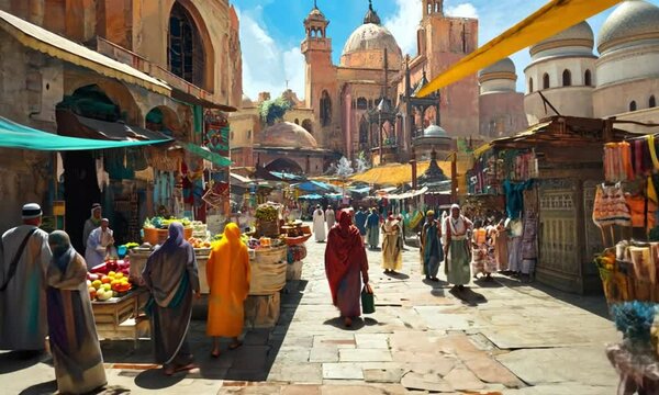 Vibrant Marketplace in a Desert Town