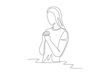Woman praying. Praying concept one-line drawing