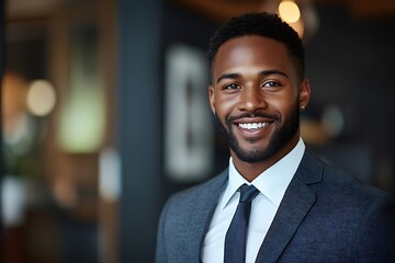 Confident Businessman with Beard in Office Setting