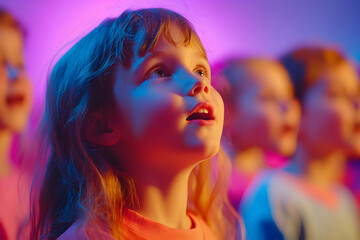 Photo Little Girl Wonder Neon Lights Group Children