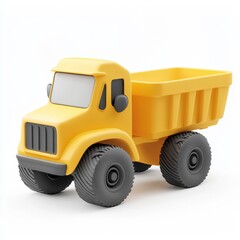 Vibrant Yellow Toy Construction Dump Truck on White Background