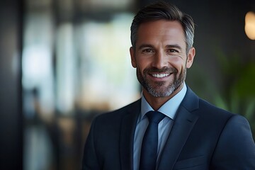 Confident Businessman with Goatee Smiling in Suit