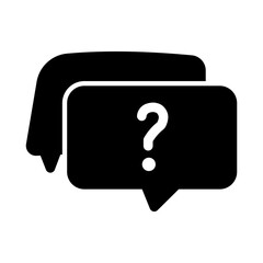 Minimalist FAQ solid icon featuring a question mark within a speech bubble, symbolizing help or information. Solid design ideal for customer support or informational interfaces.