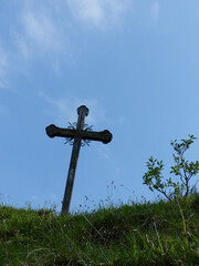 Seebergkopf mountain, summit cross,  in  Bavaria, Germany