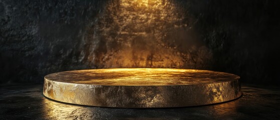 A gold colored podium with a spotlight shining on it