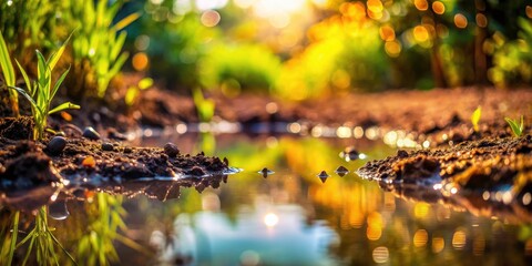 Close-Up of a Muddy Pond with Wet Soil Texture for Background Design Inspiration and Nature Imagery