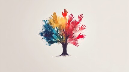 Togetherness Tree: A Vibrant Handprint Design for Playful Spaces - Perfect as a Poster for Sports Interiors Celebrating Unity and Support!