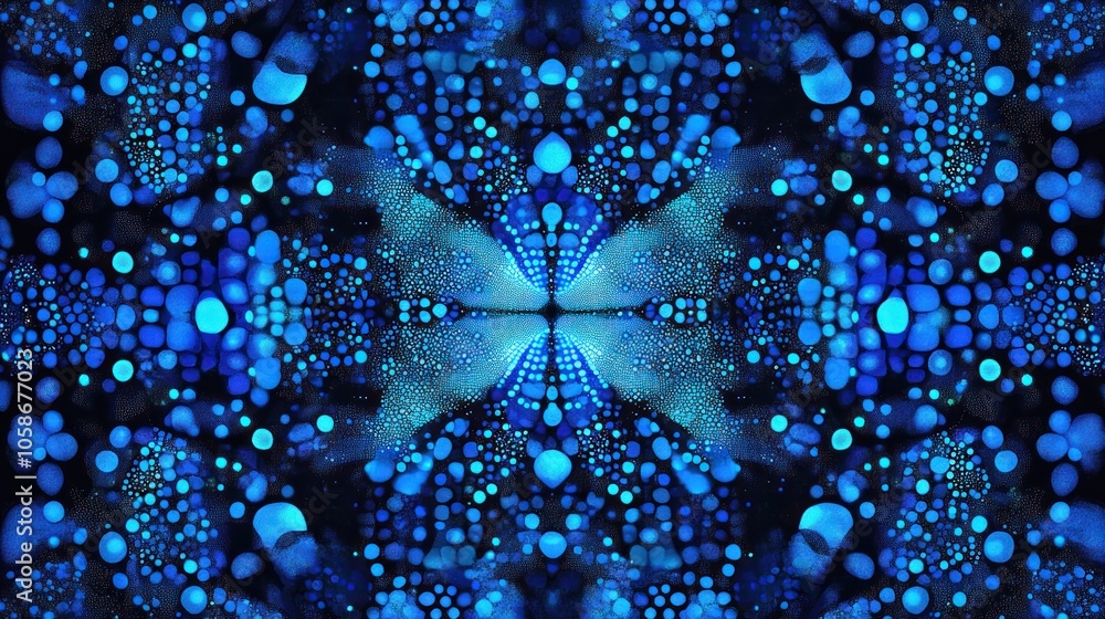 Wall mural abstract blue and black pattern with a kaleidoscopic effect.