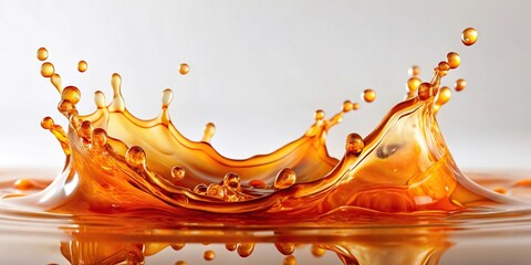Slow-moving drops of orange liquid against a pristine white background, showcasing fluid dynamics., abstract, minimalistic, clean, bright