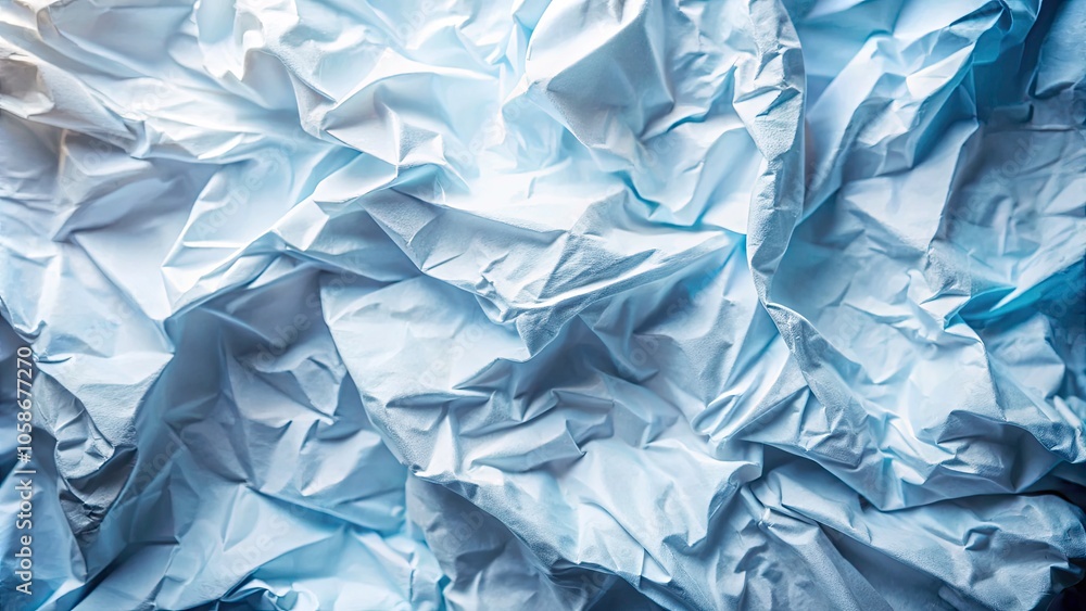 Poster close-up of crumpled white paper with textured wrinkles for creative background and design use, perf