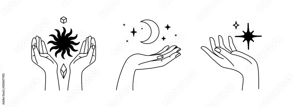 Aufkleber Vector abstract logo design template in simple linear style - hands and gestures - mystic abstract symbols for cosmetics and packaging, jewellery, hand crafted or beauty products