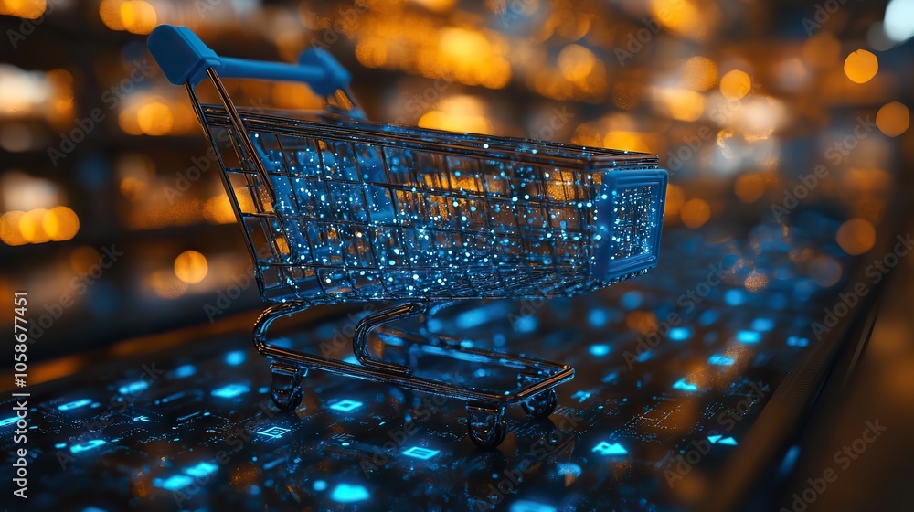 Aufkleber an online shopping interface with blue arrows pointing in different directions, symbolizing navigati
